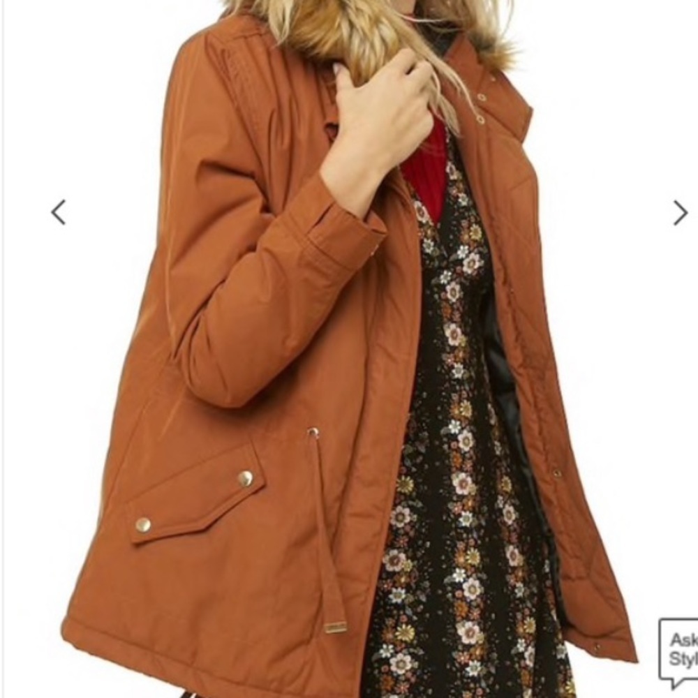 Forever 21 brown winter jacket size small thick winter jacket fur lined …